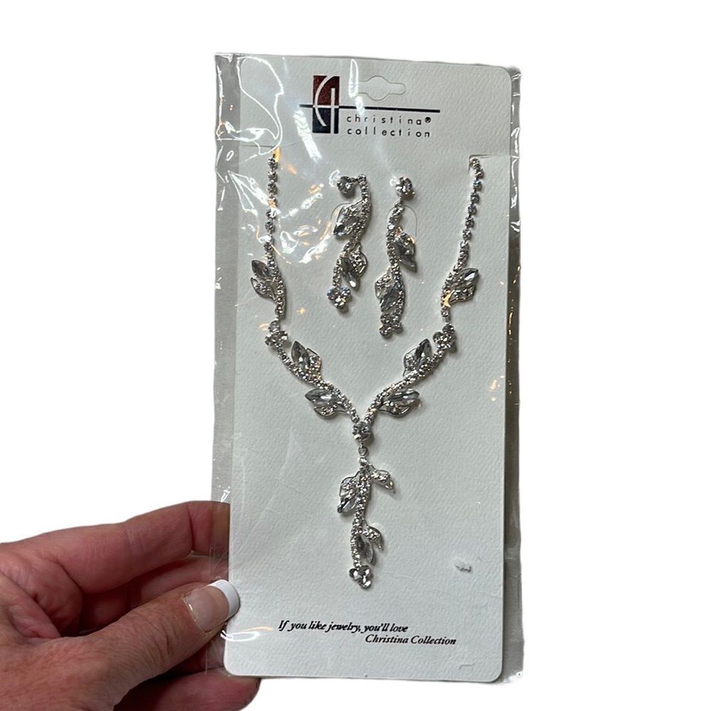 Christina Collection 2 Piece Rhinestone Necklace and Earring Set. New!‎